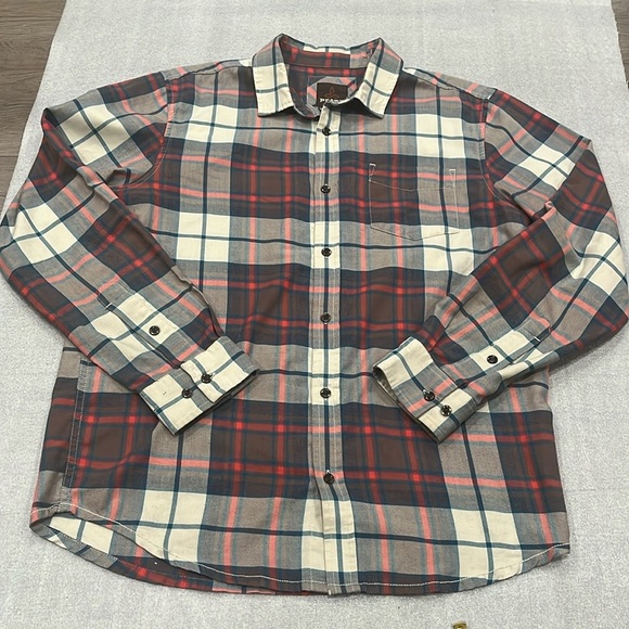 [M]Prana Red/Green Plaid L/S Cotton Button Shirt - Picture 1 of 5